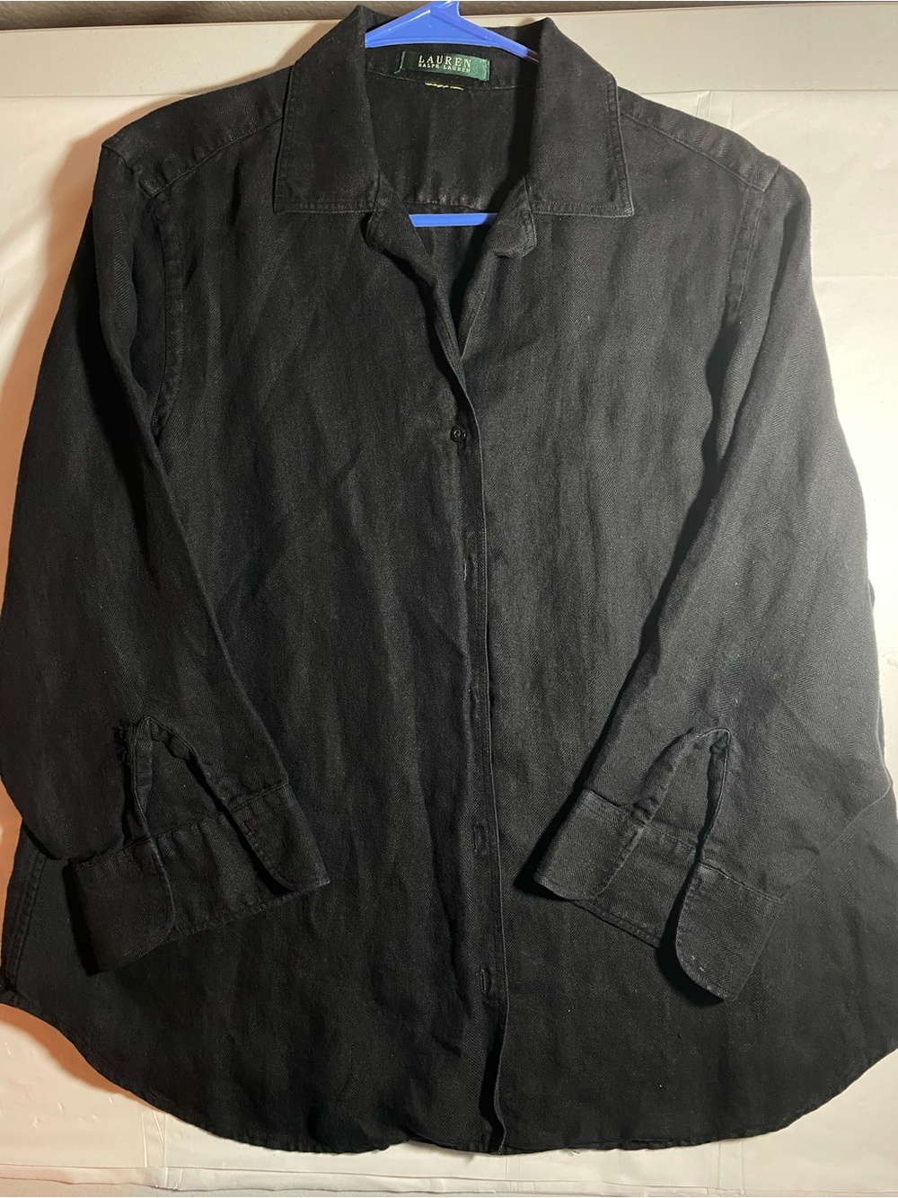 Lauren Ralph Lauren Black Herringbone Woven Button Down Blouse Shirt